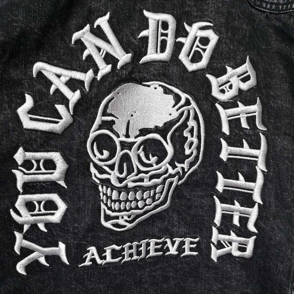 Black Embroidered Skull Denim Jacket